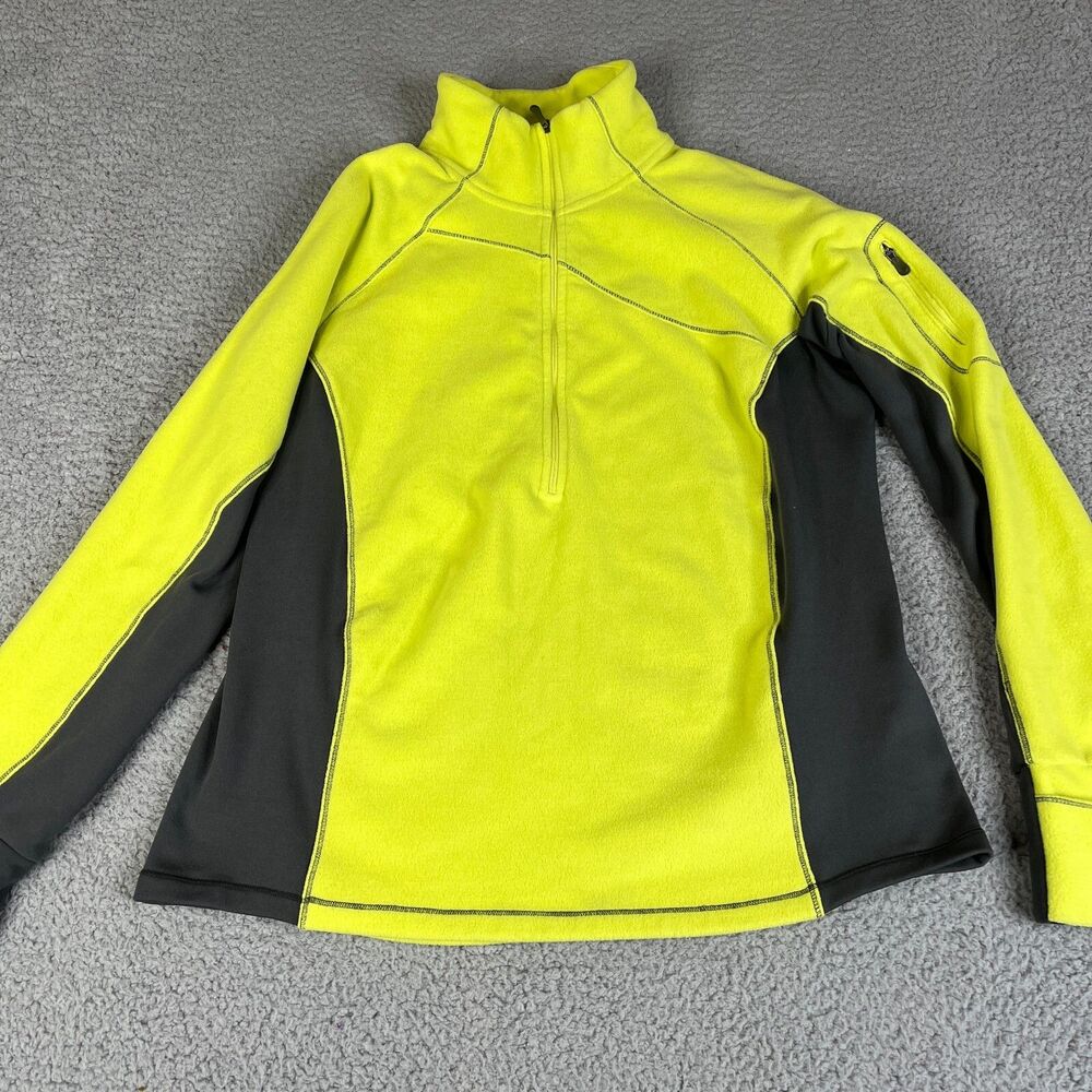 COLUMBIA Fleece Sweatshirt Womens XL‎ Yellow Gray Cuffs Zip Pocket Sweater